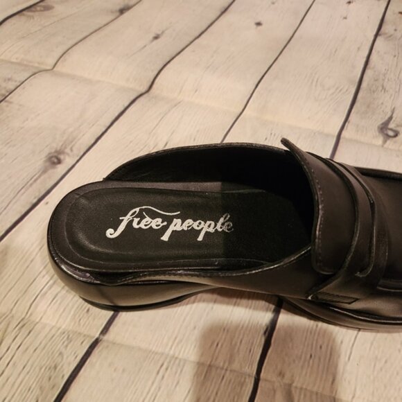 FREE PEOPLE Winston leather platform penny loafers black open back size 8 - Picture 8 of 8